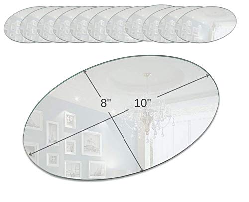 Light In The Dark Oval Mirror Tray Set - Set of 12 Oval Mirror Plates - 10 inch x 8 inch Mirror with Round Edge - Use as Table Centerpieces Candle Plates Wall Décor