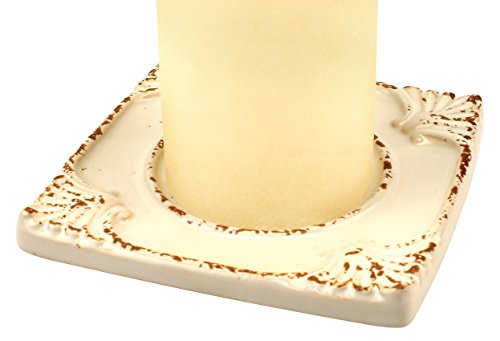 Stonebriar Small Distressed White Ceramic Candle Plate