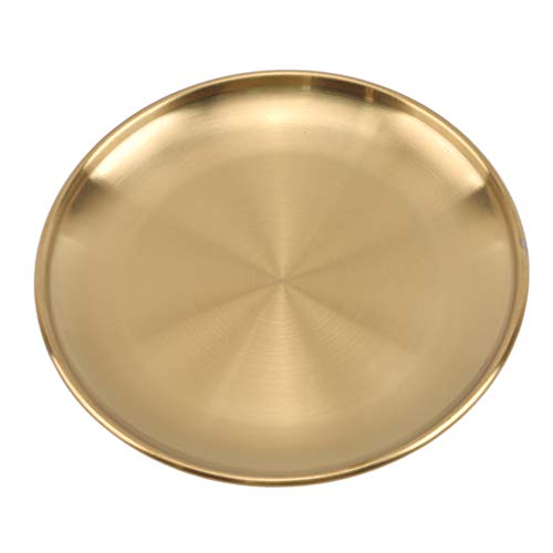 Yunzee Round Gold Tray Stainless Steel Jewelry Make up Candle Plate Decorative Traysize 1