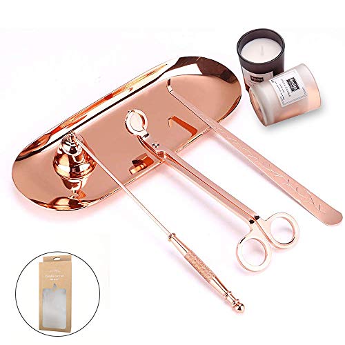 4 in 1 Candle Accessory SetCandle Wick TrimmerCandle Wick DipperCandles Wick SnufferStorage Tray PlateCandles Care Tools Kit for Restaurant Spa Home and Scented Candle Lovers PresentRose gold