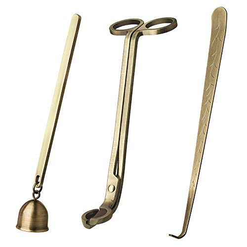 DANGSHAN 3-in-1 Candle Snuffer Candle Accessory Set Candle Wick Trimmer Candle Wick Dipper Candle Cutter with Gift Package for Candle Lovers Bronze