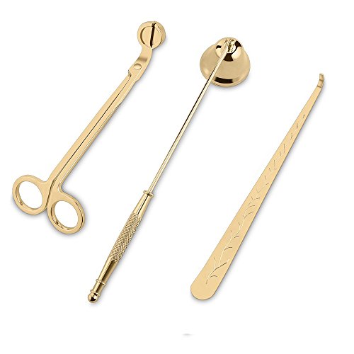 DANGSHAN 3-in-1 Candle Snuffer Candle Accessory Set Candle Wick Trimmer Candle Wick Dipper Candle Cutter with Gift Package for Candle Lovers Champagne Gold