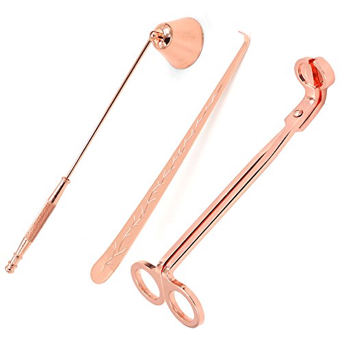 DANGSHAN 3-in-1 Candle Snuffer Candle Accessory Set Candle Wick Trimmer Candle Wick Dipper Candle Cutter with Gift Package for Candle Lovers Rose Gold