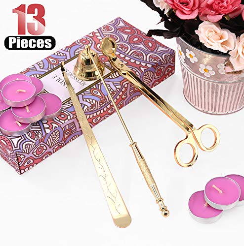 Hilitchi 4 in 1 Candle Snuffer Accessory Gift Pack with Candle Wick Trimmer Candle Wick Dipper Candle Snuffer and One Bonus Pack of Candle-Gold