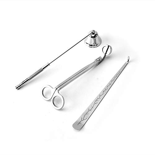 Smeetlo Candle Accessory Set with Candle SnufferWick Trimmer and Wick Dipper 3 in 1 Candle Tool kit Silver