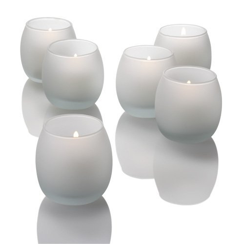Set of 12 Amber Richland Flameless LED Tealights and Set of 12 Eastland Petite Frosted Hurricane Votive Holders