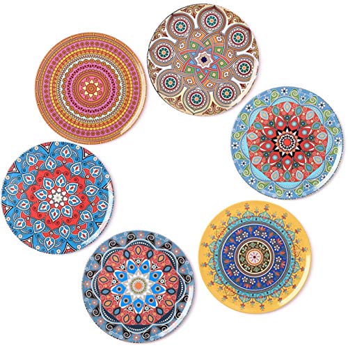 BOHORIA Premium Design Coasters Set of 6 - Decorative Coasters for Glass Cups Vases Candles on Dining Table made of Wood Glass or Stone Round  9cm Mandala Edition