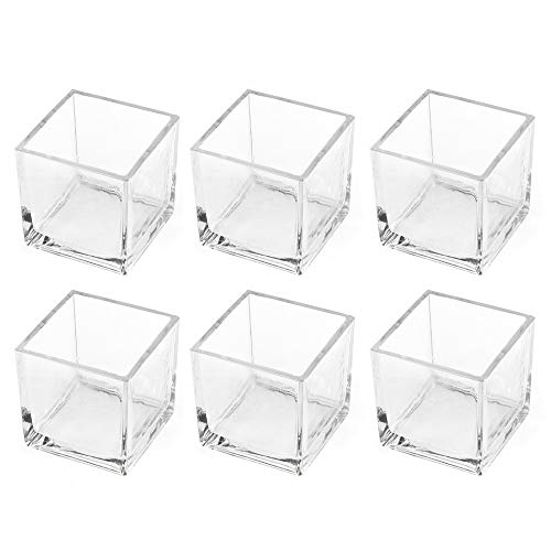 CYS EXCEL 315 Glass Cube Vase Pack of 6  Cubic Flower Vase  Cubed Candle Holder  Square Center Piece