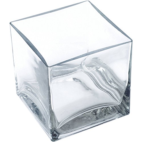 Clear Square Cubic Glass Vase 6 Pack- 4x4x4 Inches Cube Centerpiece Votive Candle-Holder - 6 Glasses
