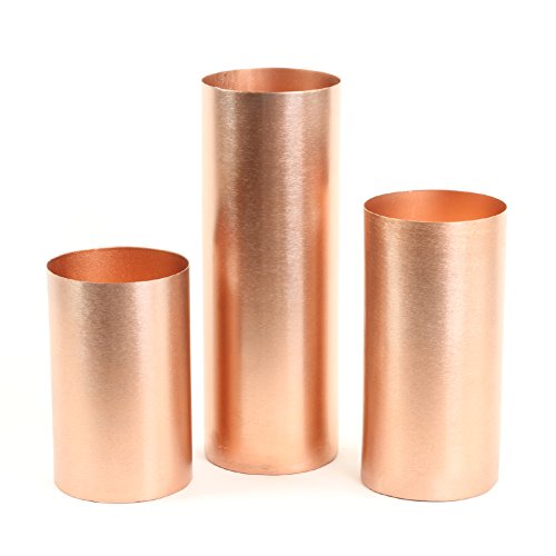 Koyal Wholesale Cylinder Metal Vase Set of 3 Rose Gold Metal Cylinder Candle Holders Copper