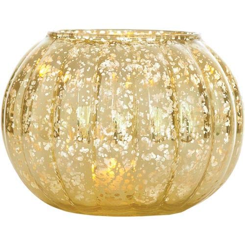 Luna Bazaar Extra Large Vintage Mercury Glass Vase or Candle Holder 5-Inch Autumn Design Gold - Decorative Flower Vase - for Parties Weddings and Homes