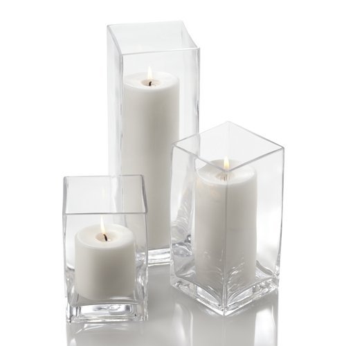 Richland Set of 18 Glass Eastland Square Vases 18 White Pillar Candles