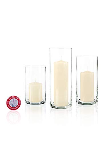 Yummi Set of 36 Slim Pillar Candles and Cylinder Vases - Ivory