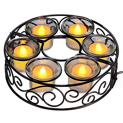 Candle Holder, Totobay Round Black Wrought Iron Table Candleholder Centerpiece With 6 Votive Glass Cups For Patio