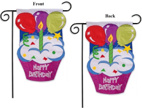 Happy Birthday Garden Flag 2 Sided Cupcake With Candle And Balloons 125x18
