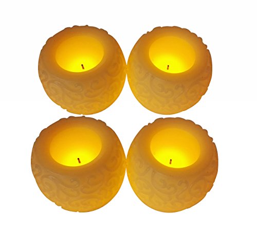 Intsun Flameless Led Candles Set Of 4, Creative Carving Pattern Cup Led Candle Lamp , Switch Control Battery-powered