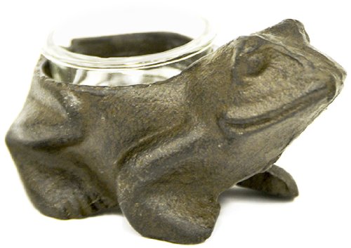 Caffco International Cast Iron Frog Candle Holder With Glass Votive Cup