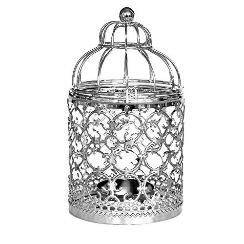 GXOK Simple Hollow Candle Holder for Home Hanging Hollow Out Iron Birdcage Candlestick Table Candle Holder for Parties Wedding Silver