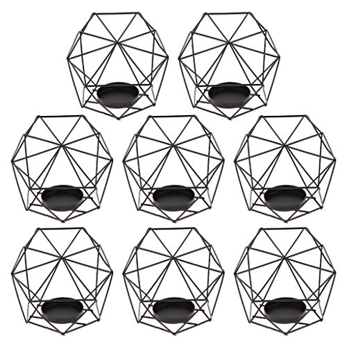 FLAMEER 8-Set Geometric Polished Tealight Candle Holder Table Top Centerpiece Weddings Events Parties Decor - Black