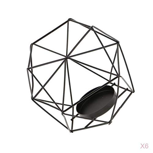 Fityle 6-Set Geometric Polished Tealight Candle Holder Table Top Centerpiece Weddings Events Parties Decor - Black