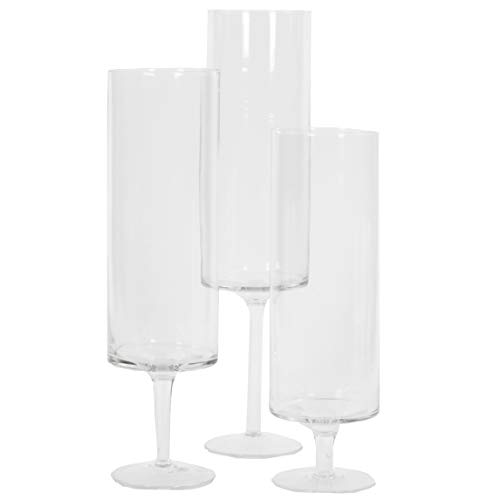 Koyal Wholesale Pillar Candle Hurricane Pedestal Holders Tall Glass Pedestal Candle Holders Centerpiece Wedding Glass Stem Hurricanes Set of 3 Clear 37 x 118 137 157