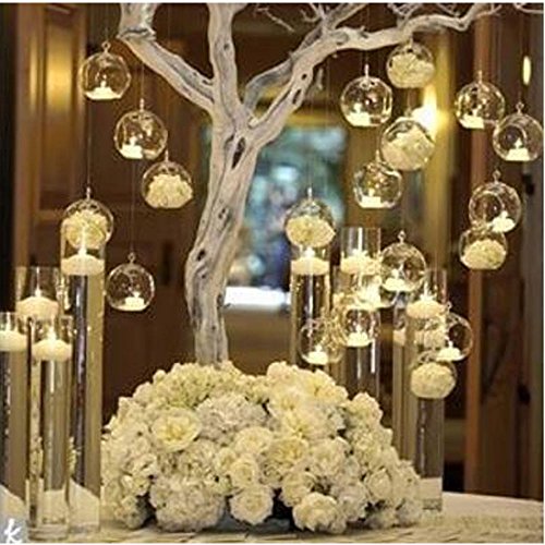 LANLONG 80MM Hanging Tealight Holder Glass Globes Terrarium Wedding Candle Holder Candlestick 18 PcsSet 18pcs