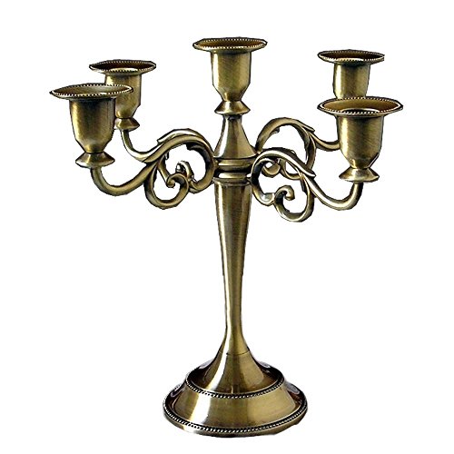 Sziqiqi Metal Candle Holder 5-arms Candle Stand 27cm Tall Wedding Event Candelabra Candle Stick Bronze