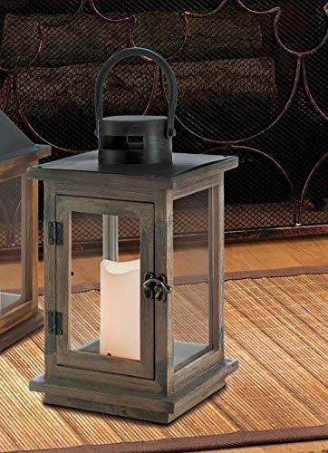 wakatobi Brown Wood Metal Lantern Holder Lamp Light Wedding Table LED flameless Candle