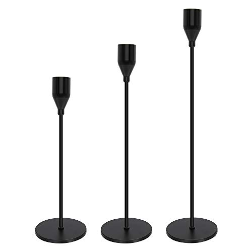 Candle Holders Set of 3 for Taper Candles Decorative Candlestick Holders for Wedding Dinning Party Fits 34 inch Thick Candle&Led Candles Black Brass Metal Candelabra
