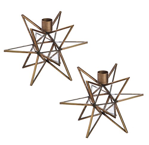 Cypress Home Brass Moravian Star Metal Taper Candle Holders Set of 2