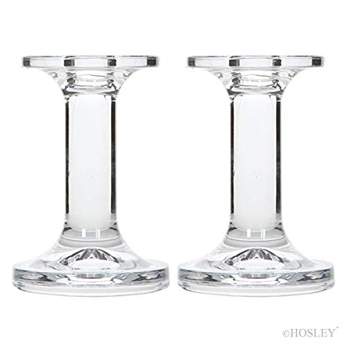 Hosley Set of 2 Clear Glass Taper Candle Holders 5 Inch High Ideal Gift for Wedding Party Favor Spa Home Bridal Reiki O5