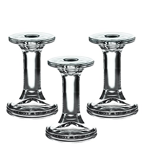 Light In The Dark Set of 3 Glass Candle Stick Holders - Round Taper Candles Holder - for Candlestick Dinner Candles Party and Wedding Centerpieces Table Decoration 55 Inch Tall