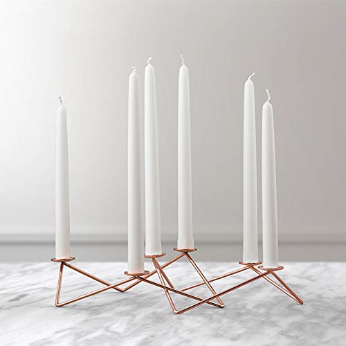 PuTwo Candlestick Holders 2 pcs 3 Arm Candle Holder Metal Candelabra Irregular Geometric Design Decoration for Home Decor Copper Taper Candle Holder Ideal Gift for Wedding Ceremony Party - Rose Gold