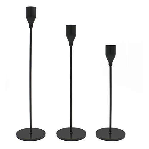 WillGail Set of 3 Matte Black Candle Holders for Taper Candles Modern Decorative Candlestick Holder for Table Centerpiece for Wedding Dinning Party Fits Thick&Led Candles Metal Candle Stand