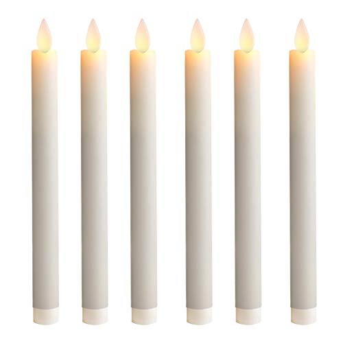 5PLOTS 9 Inch Wax Flameless Taper Candles with Moving Wick and Timers Flickering LED Candlesticks for Valentines Day Decor Table Centerpieces Party Decoration Set of 6 Ivory