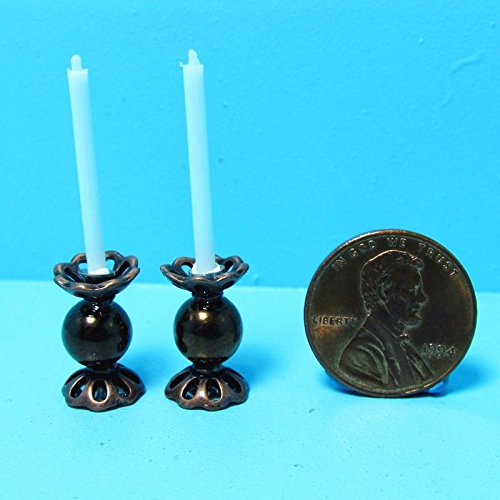Dollhouse Miniature Unique Candlesticks with Candles in Bronze - My Mini Fairy Garden Dollhouse Accessories for Outdoor or House Decor