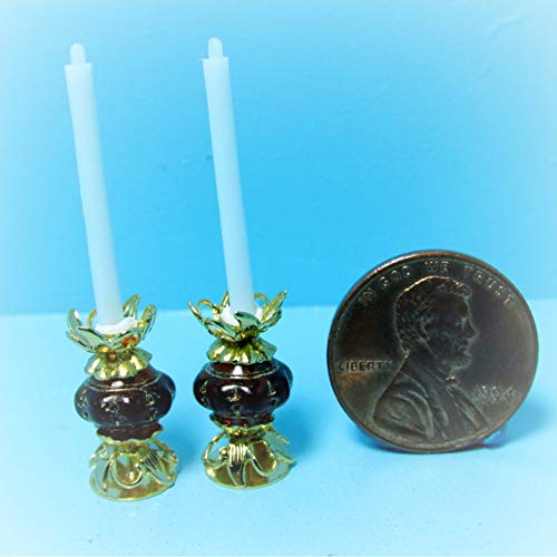 Dollhouse Unique Candlesticks Candles Chocolate Brown Bead Gold KL1796 - Miniature Scene Supplies Your Fairy Garden - Doll House - Outdoor House Decor