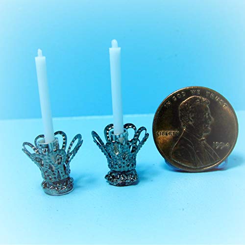 Dollhouse Unique Candlesticks Candles Dark Pewter KL1807 - Miniature Scene Supplies Your Fairy Garden - Doll House - Outdoor House Decor