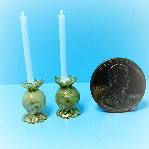 Dollhouse Unique Candlesticks Candles Khaki Green Jade Gold KL1797 - Miniature Scene Supplies Your Fairy Garden - Doll House - Outdoor House Decor