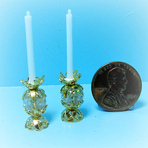 Dollhouse Unique Candlesticks Candles Rose Crystal Gold KL1798 - Miniature Scene Supplies Your Fairy Garden - Doll House - Outdoor House Decor