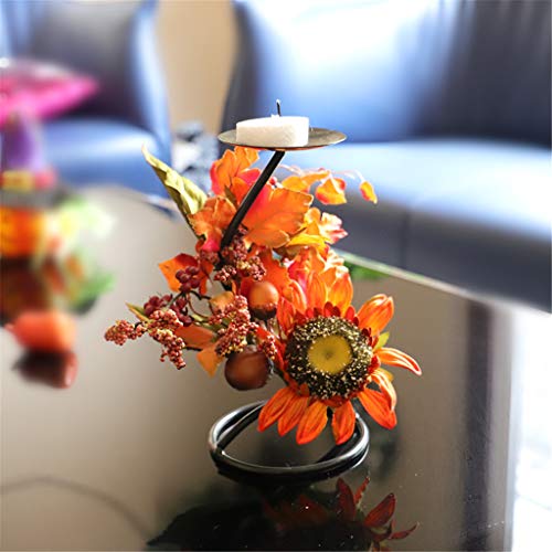 JHFUH Iron Candlestick Candle Holders with Yellow Painting Decorative Artificial Sunflower Elegant Tea Light Candle Stand Great for Bedroom Drawing Room Hotel Desk Home Decor