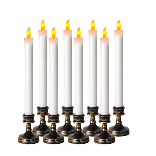 Xinind 8PCS Taper Candles with Candlestick Yellow Flameless LED Candle Light Home Kitchen Wedding Party Decor Candle