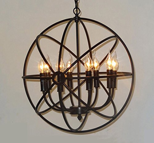 Aiwen Globe Candle Wrought Iron Chandelier Pendant Light Ceiling Lamp  Bulbs Not Included  Black 8 Lamp Holders