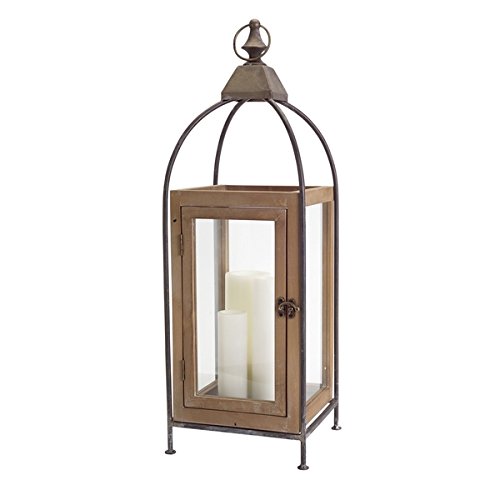 Black And Brown Glass Iron And Wood Candle Holder Lantern