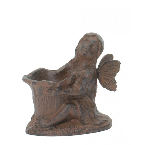 Cast Iron Sitting Angel Candleholder Cherub Garden Statue Fairy