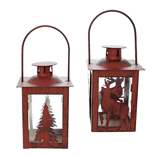 2Pcs Iron Glass Tealight Candle Holder Hanging Lantern Party Outdoor Patio Decor