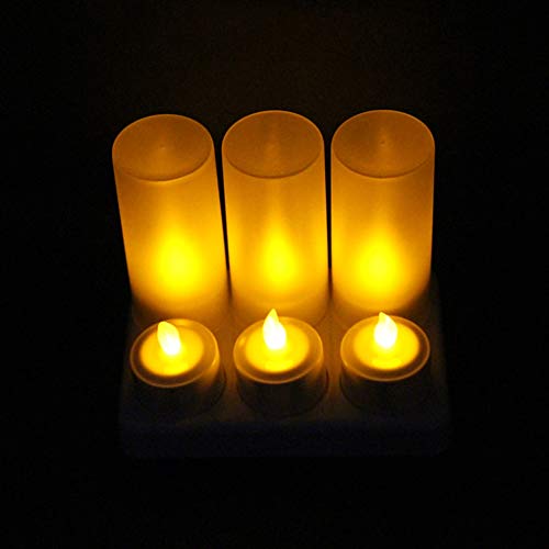 ADAHX LED Candles Flameless Candles Safe Smokeless Yellow Light Rechargeable Tea Candle Holder for Party Bar Festive Gift Decoration 6pcsWarmLight