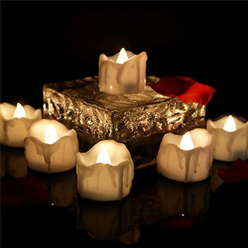 Allcute 12pcs Wax-drip Warm White Tea Light with Timer Flameless Led Candle Battery Operated Tealights for Candles Holders Wall Sconces Décor