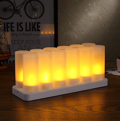 FYLDCDL Rechargeable Tea Light Flickering Tealight Candles with Holders Decorationa for Christmas Parties Events Weddings- White Base Set of 12