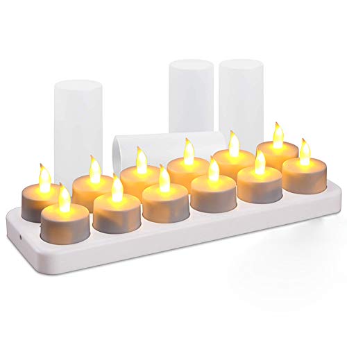 FYLDCDL Rechargeable Tea Light Flickering Tealight Candles with Holders Decorationa for Christmas Parties Events Weddings- White Base Set of 12